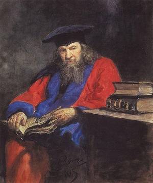 Portrait of Dmitry Ivanovich Mendeleev wearing the Edinburgh University professor robe.