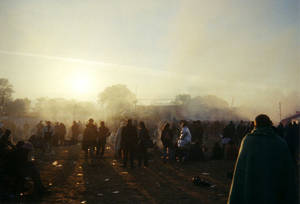 Dawn breaks at Glastonbury Festival in the year 2000