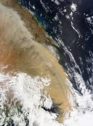 23 September 2009 MODIS Terra satellite image of dust storm over the eastern Australia.