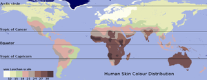A traditional skin color map based on the data of Biasutti.