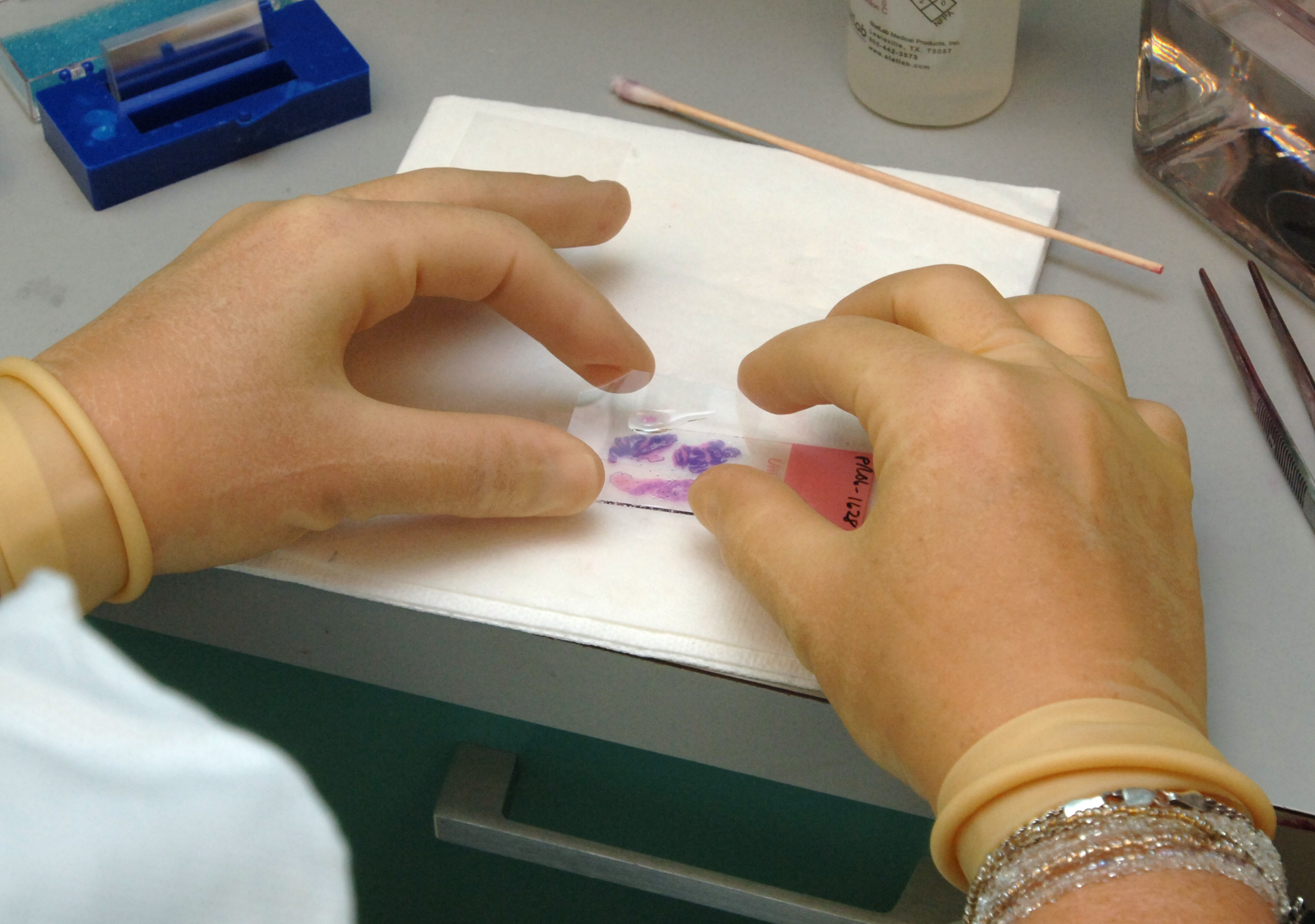 Preparing a tissue sample on a slide