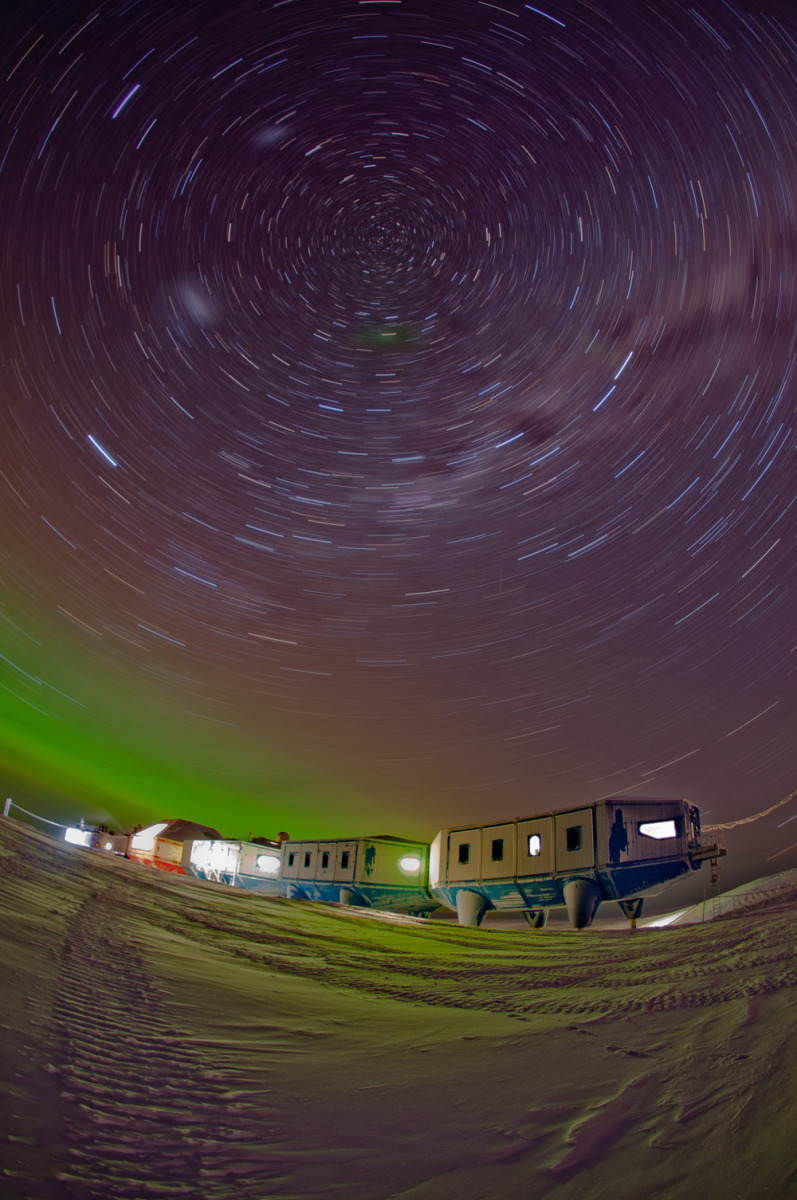 The winter sky above Halley VI station, Antarctica