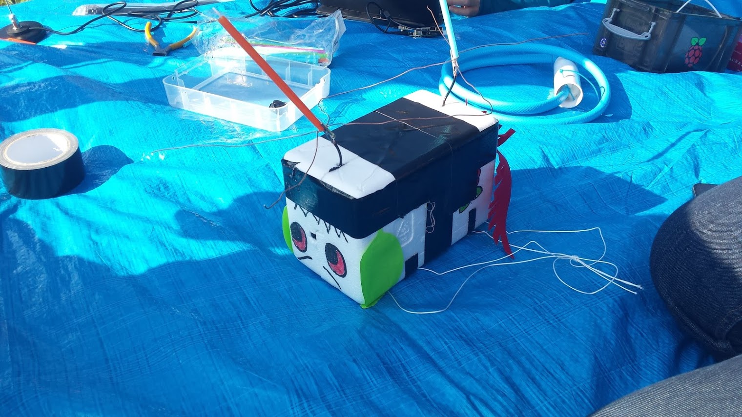 The Raspberry Pi was carefully put in a polystyrene box, ready for take off!