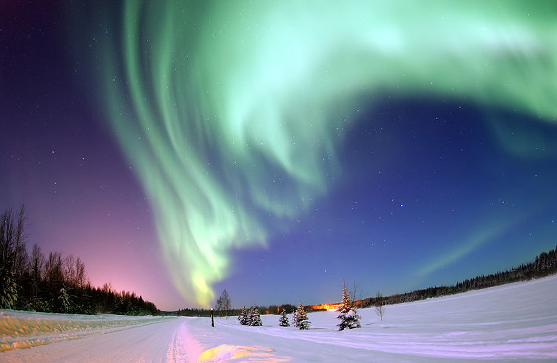 Eielson Air Force Base, Alaska -- The Aurora Borealis, or Northern Lights, shines above Bear Lake