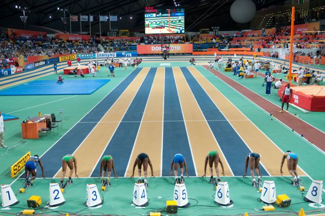 Women 60 m final during Doha 2010 World Indoor Championships
