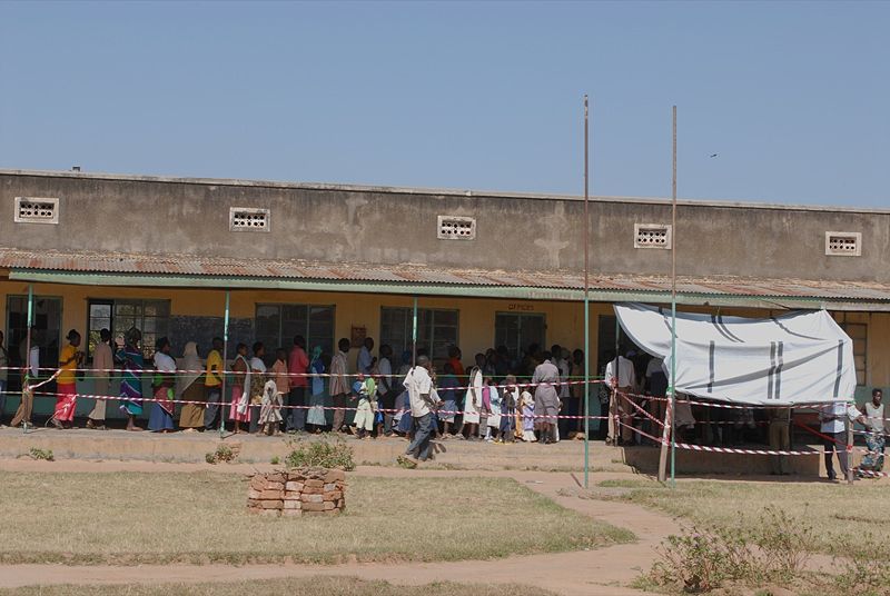 Line for meningitis vaccinations in Arua, Uganda