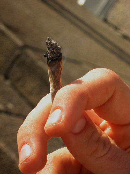 Person smoking a marijuana (cannabis) joint