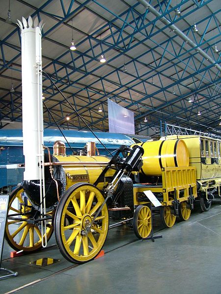 A real representation of Stephenson's Rocket in its original form.