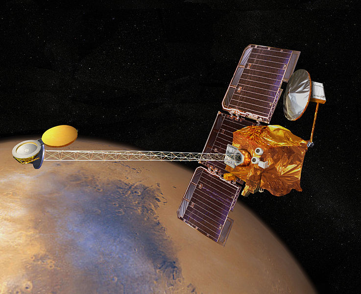 Artistic impression of the 2001 Mars Odyssey on martian orbit