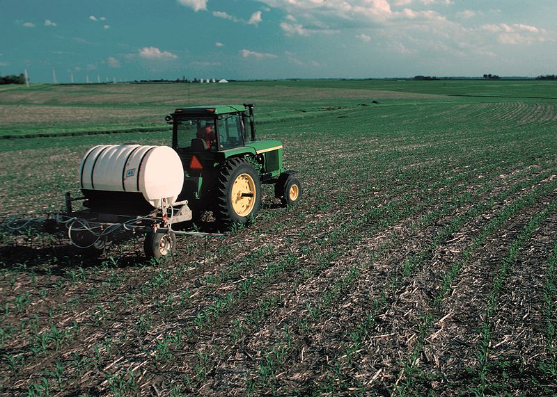 Nitrogen fertilizer applied to crops