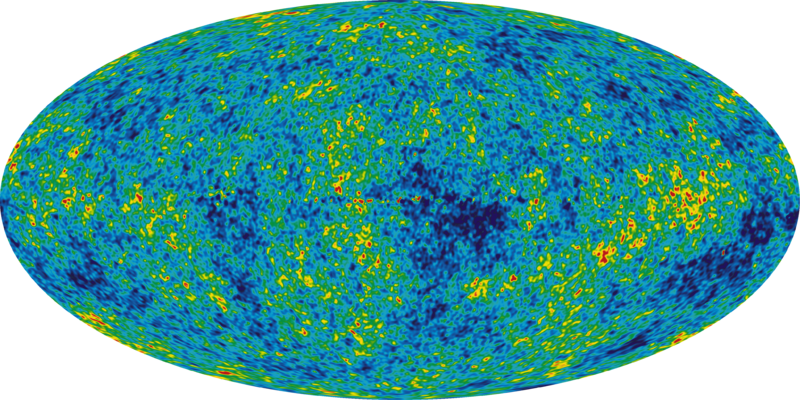 The Cosmic Microwave Background temperature fluctuations from the 5-year Wilkinson Microwave Anisotropy Probe data seen over the full sky.