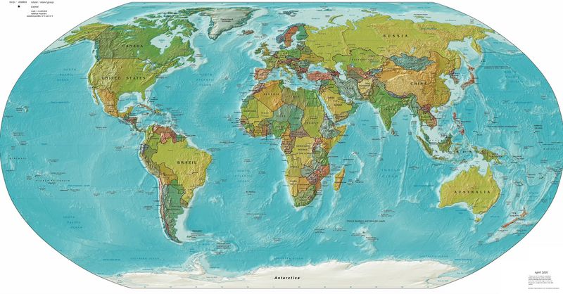 A Political and Physical Worldmap from end of 2005.