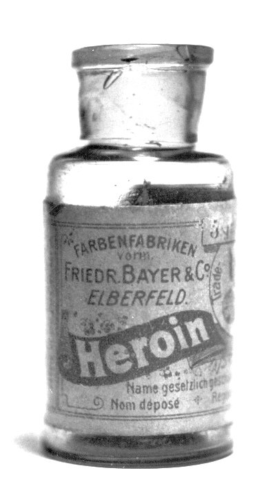 A pre-war bottle of Heroin, originally containing 5 grams of Heroin substance