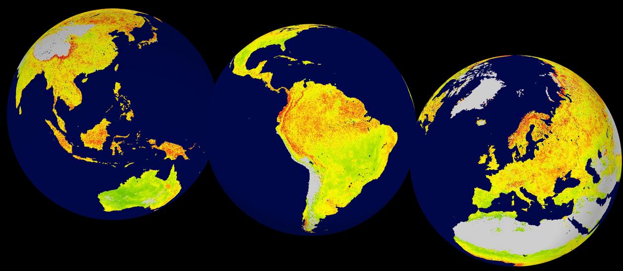 Map produced by researchers at Bergen Univeristy showing sensitivity to climate change. Red shows high sensitivity while green shows low sensitivity.