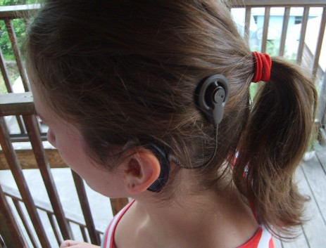 A cochlear implant as worn by the user