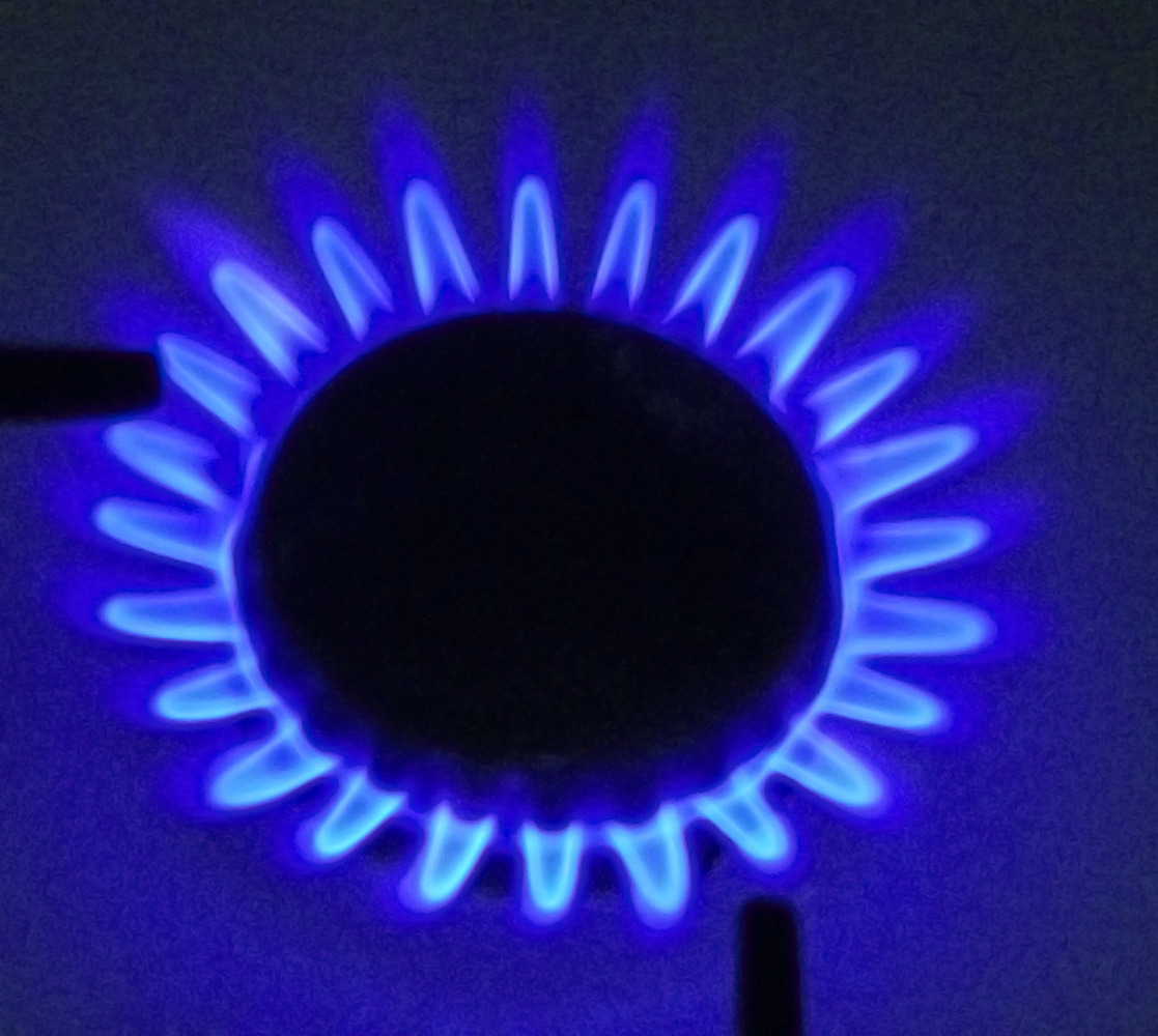 The flame from a gas hob