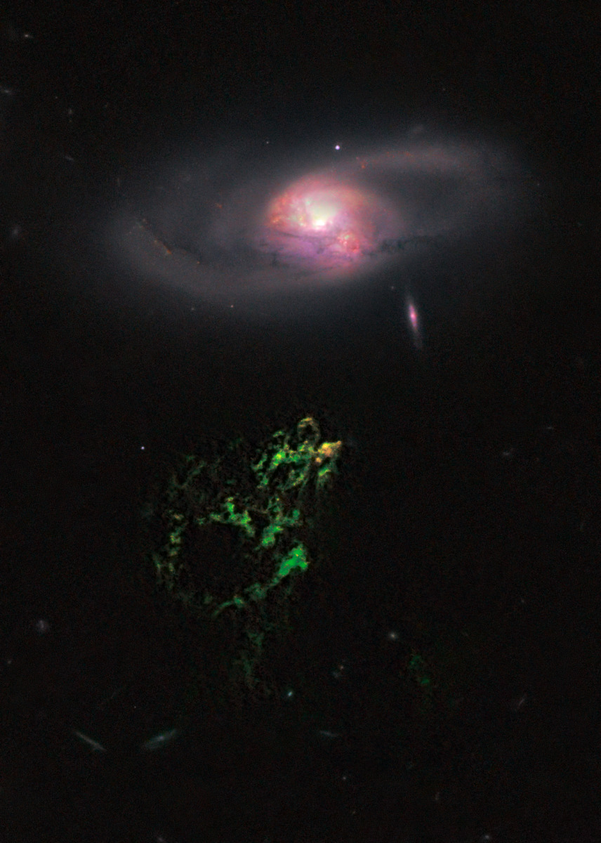 Hanny's Voorwerp and IC 2497 taken by Wide Field Camera 3 of the Hubble Space Telescope.