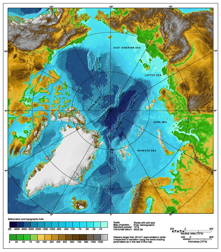Bathymetric map of the Arctic Ocean
