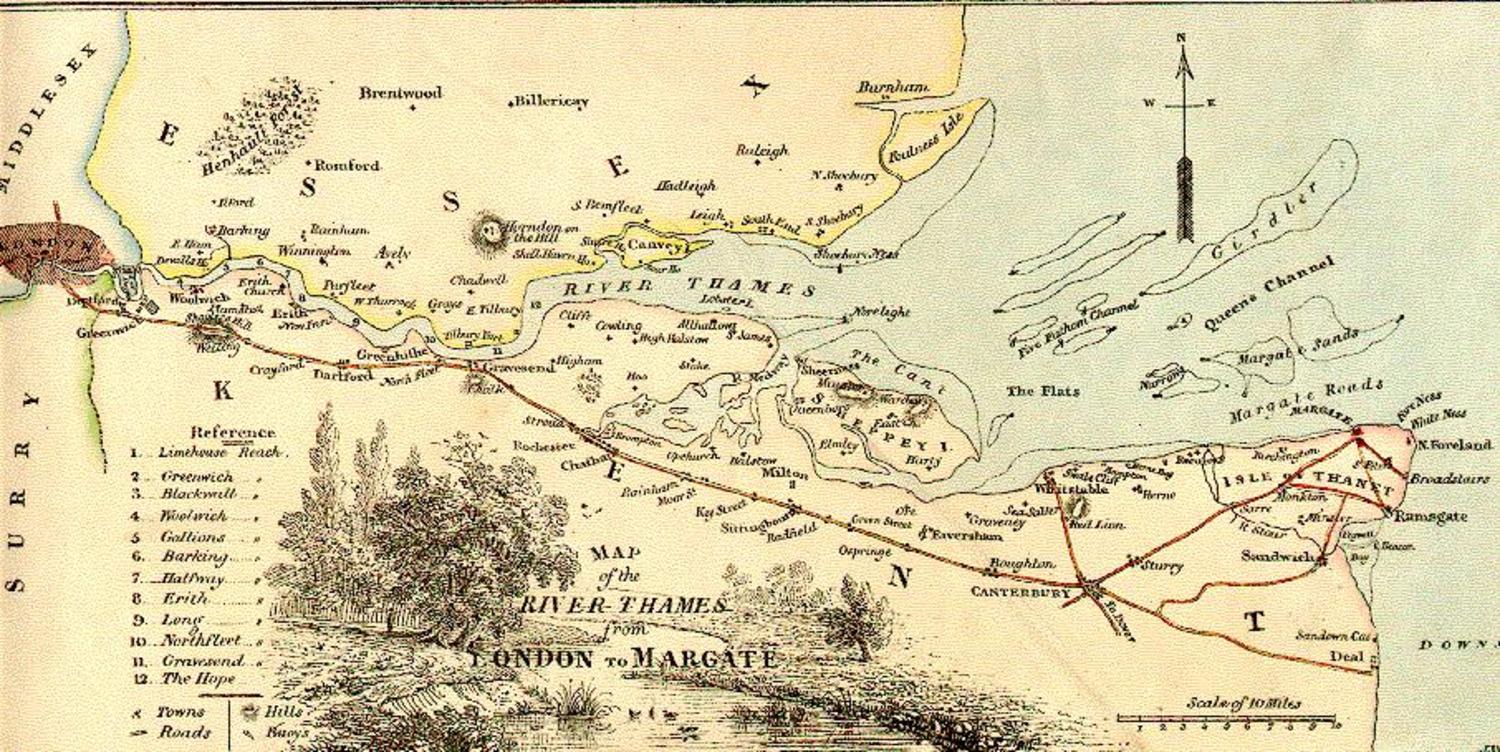 A map of the lower Thames in 1840.