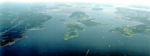 Aerial photo of Narragansett Bay.
