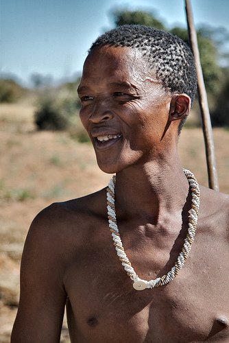 A San (Bushman) who gave us an exhibition of traditional dress and hunting/foraging behaviour.