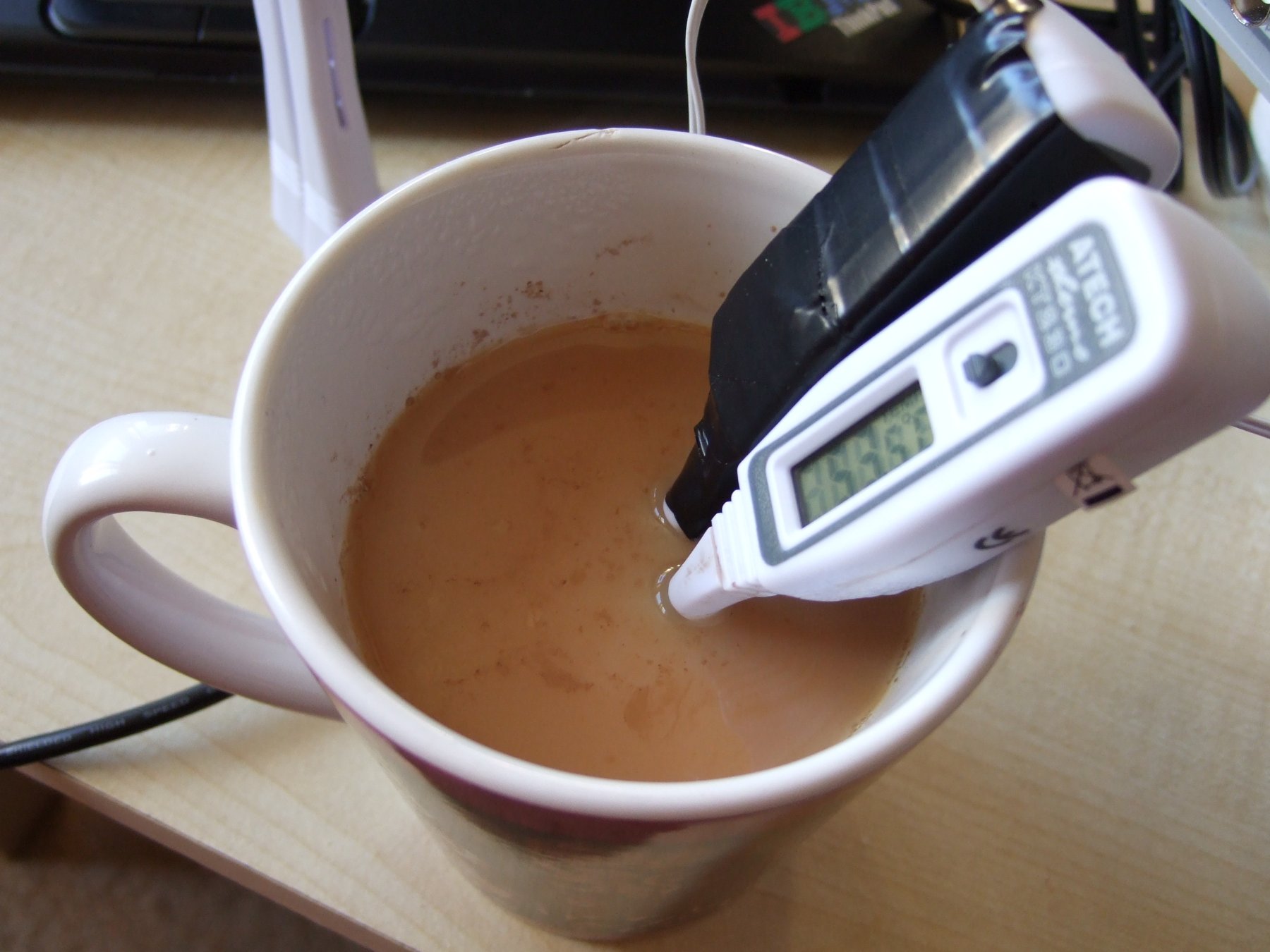Measuring the temperature both with a normal thermometer and one connected to a computer.