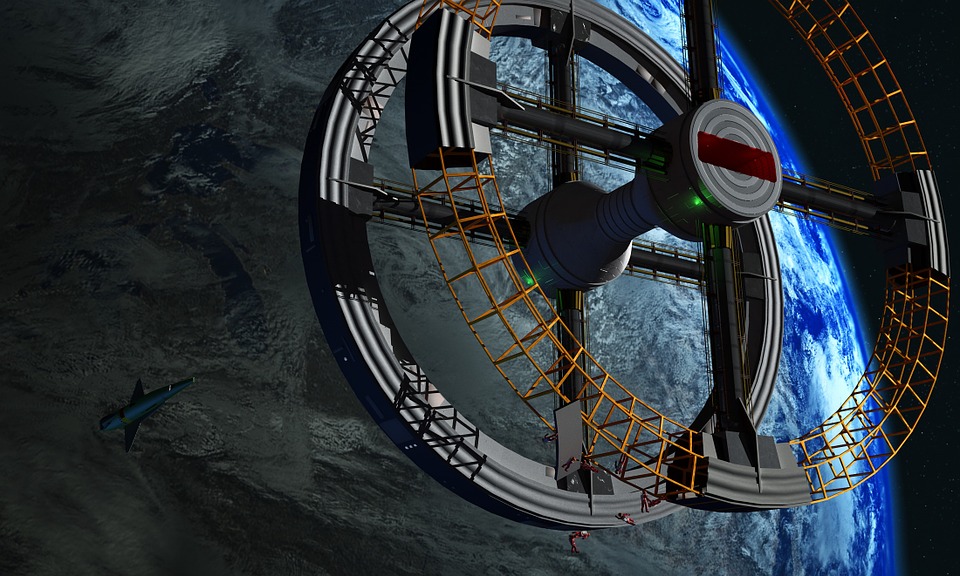 Artists impression of a space station, which would rotate to produce artificial gravity.