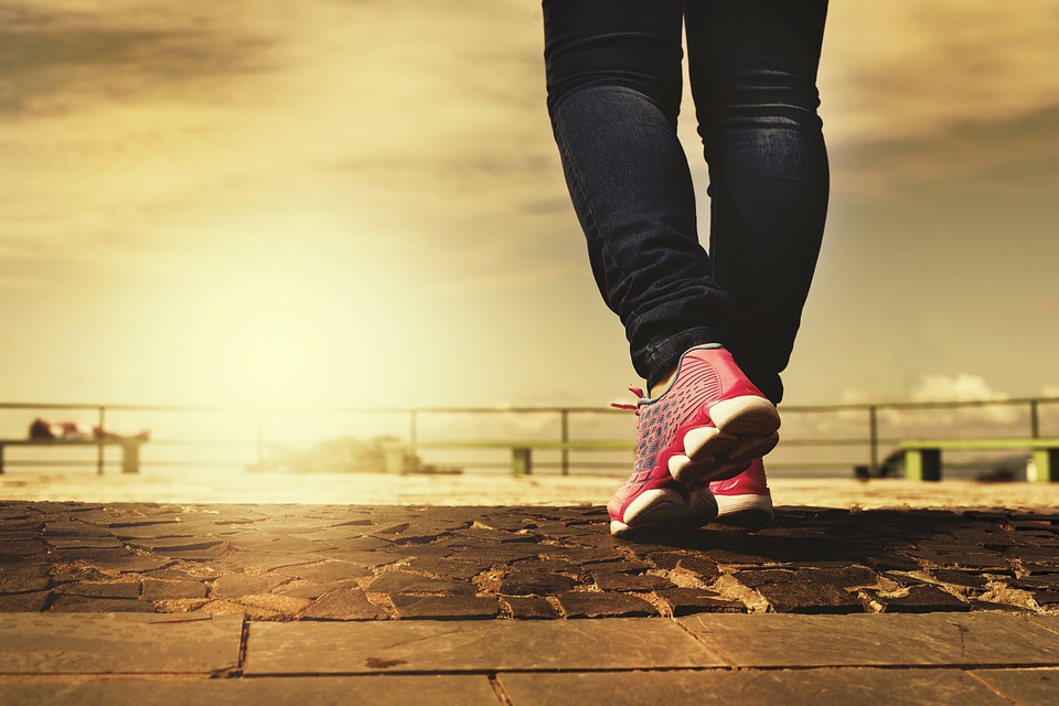Person's feet, walking