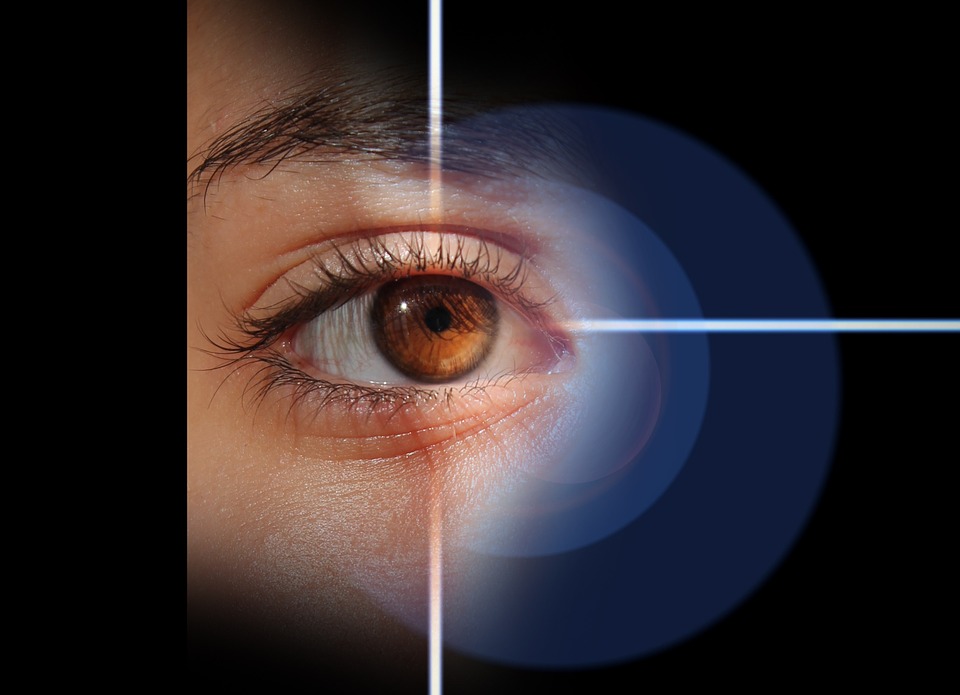 Crosshairs aiming at an eye