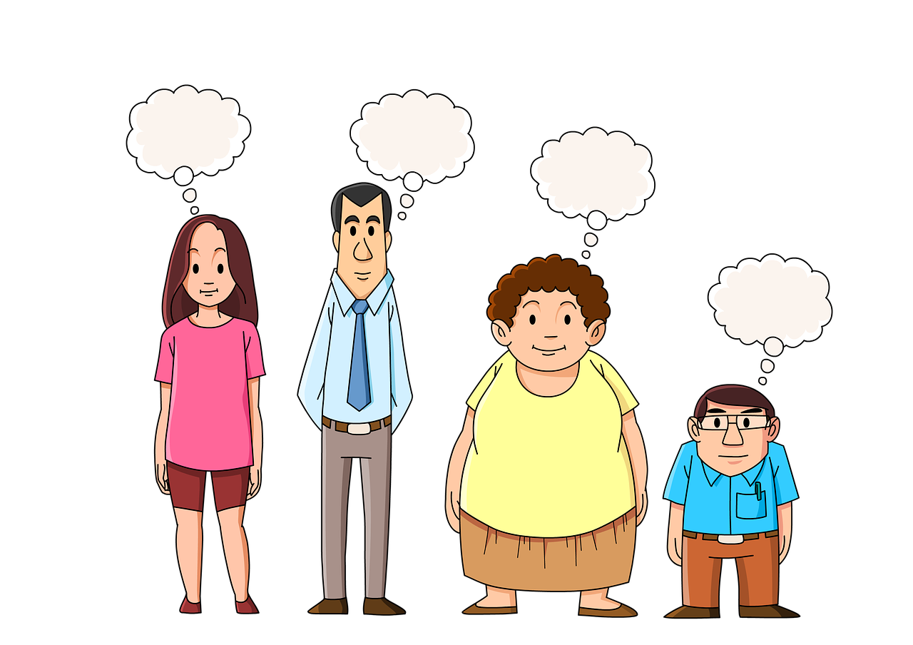 Different body shapes, fat, thin, tall and short