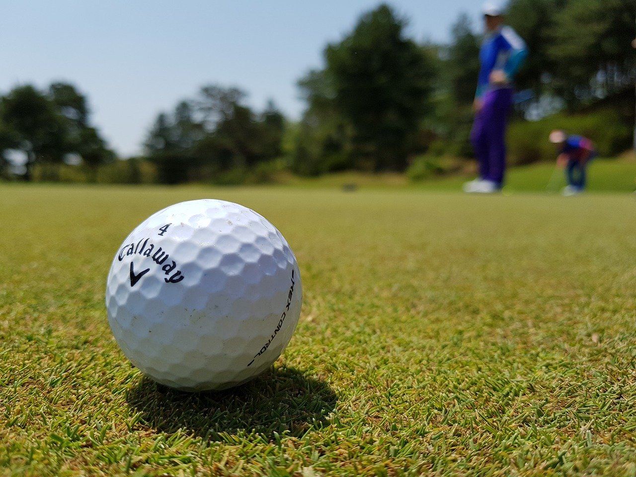 A golf ball on a green.