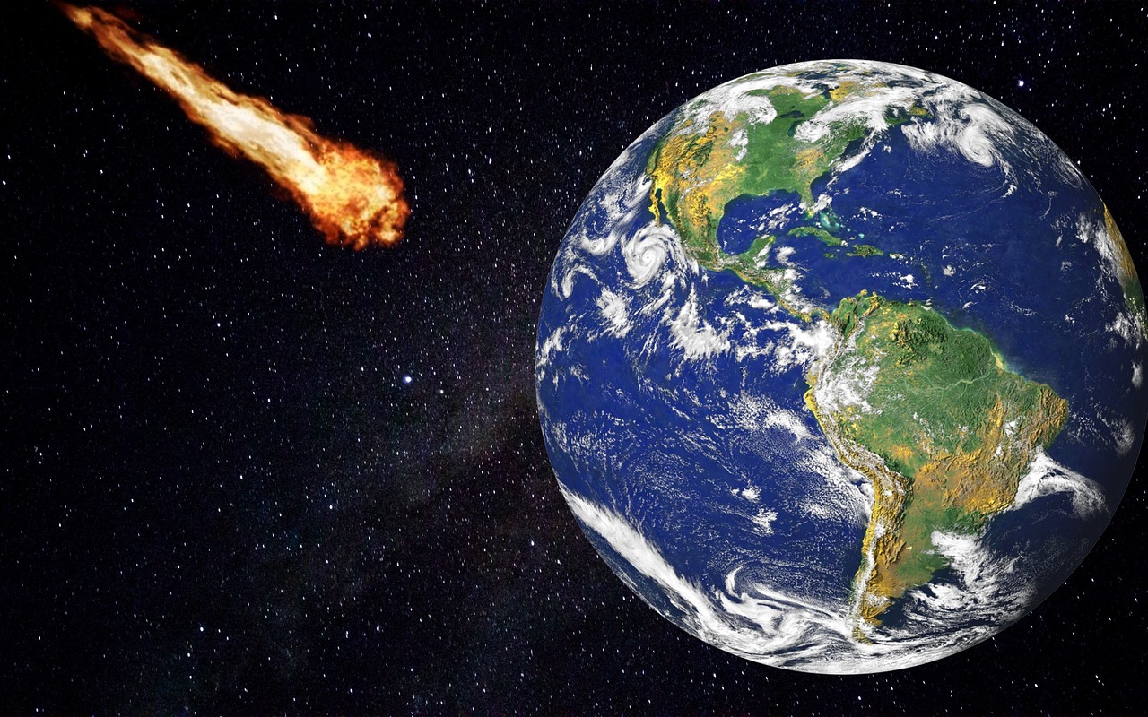 An asteroid shooting towards the Earth.
