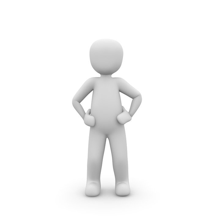 A cartoon figure, with hands on hips