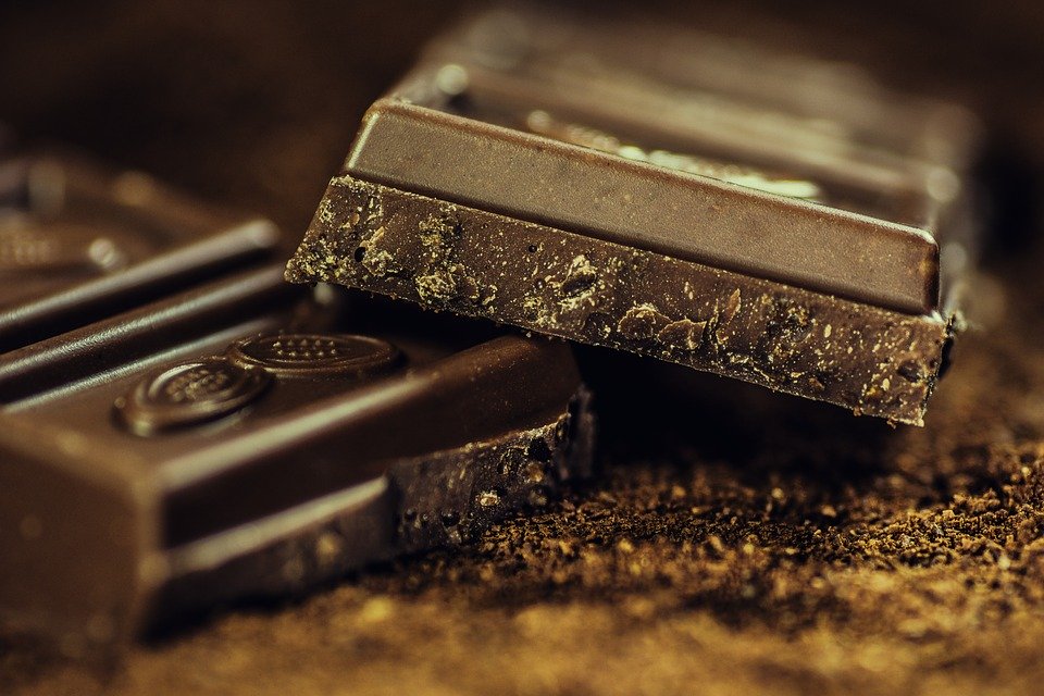 Close-up of a dark chocolate bar.