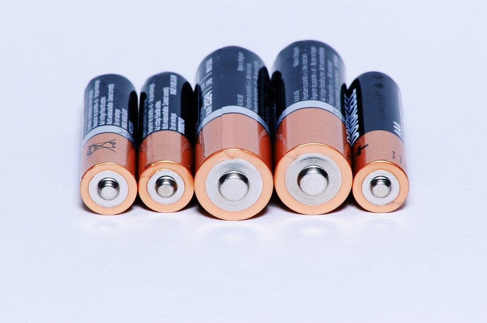 A row of double and triple A batteries.