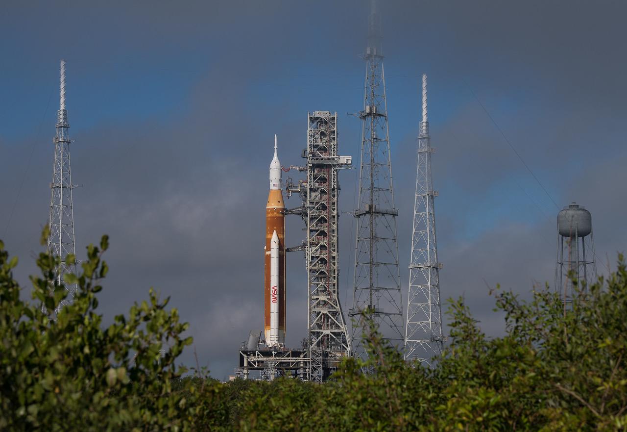 The Artemis 1 rocket on the launchpad.