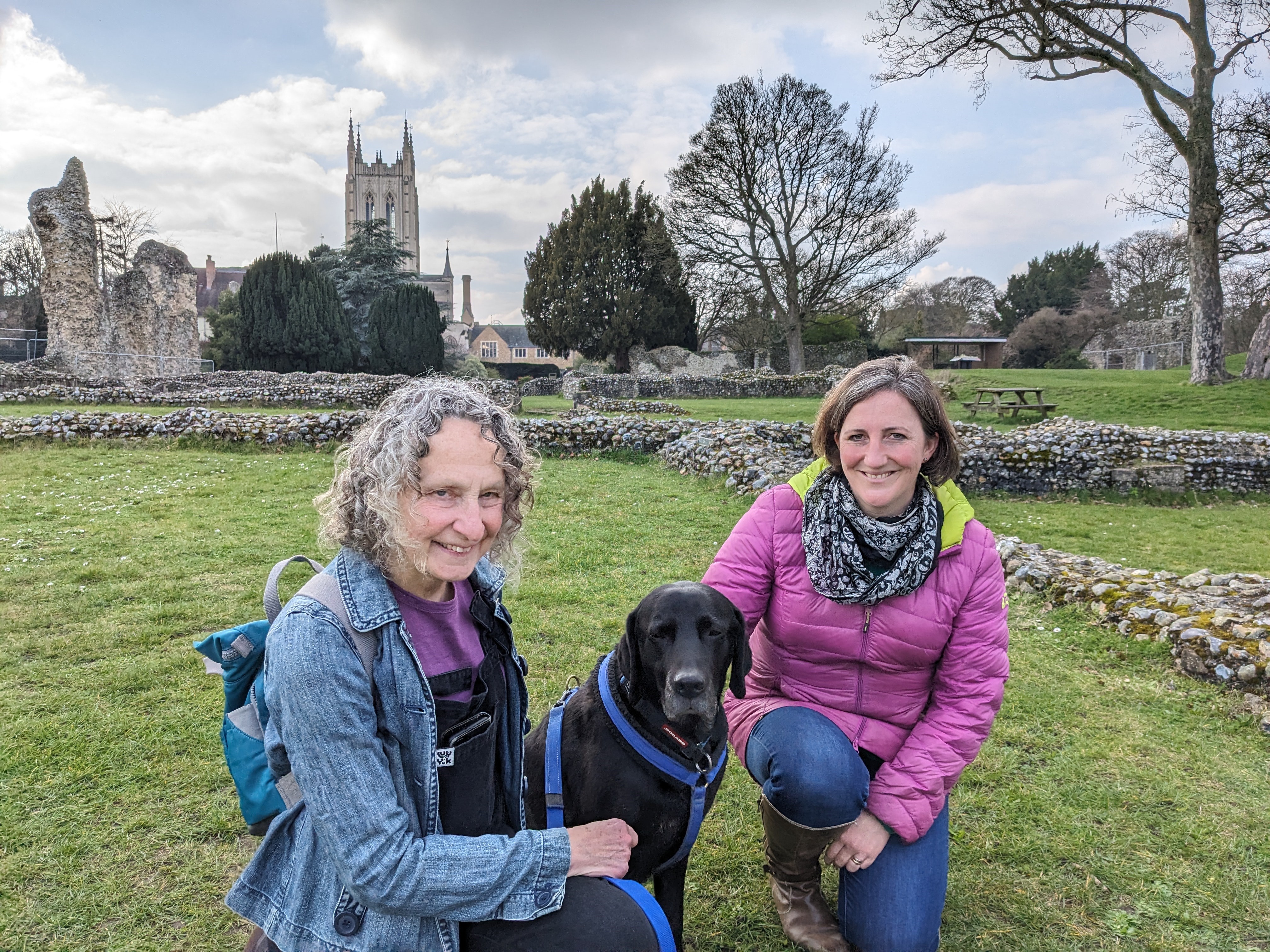 Eleanor, Rowena and Eddie the Labrador