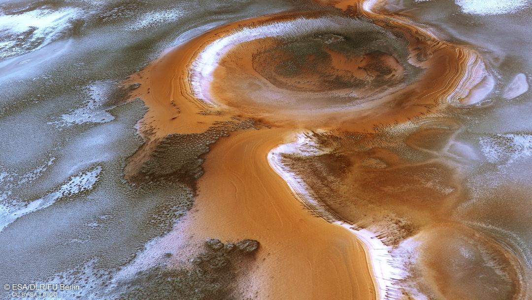 A crater on the surface of Mars