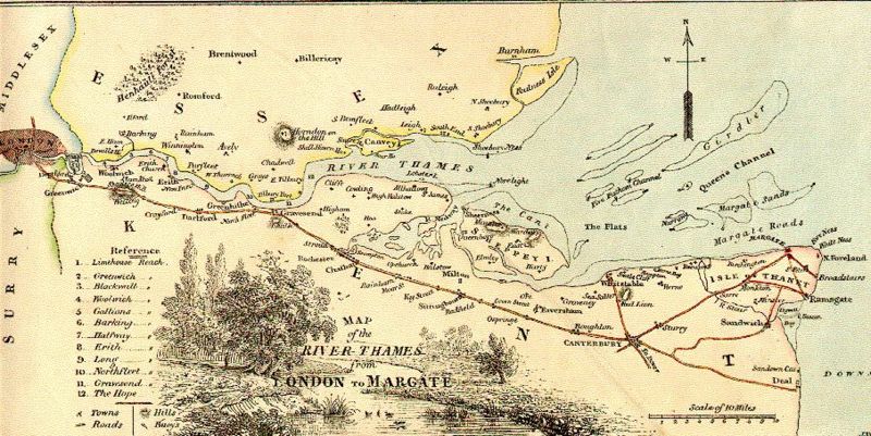 Map of the River Thames downstream from London, 1840