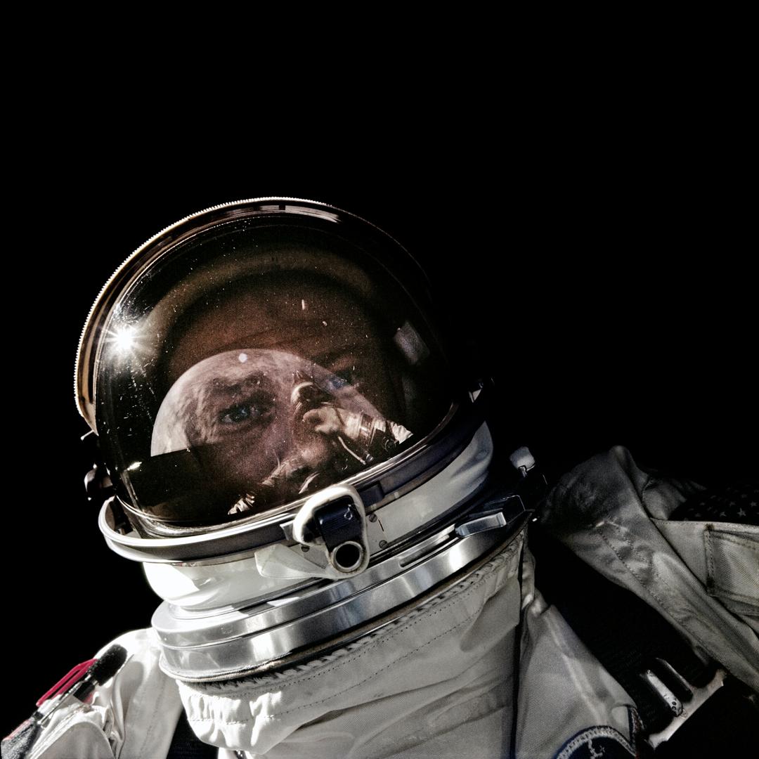 Neil Armstrong's face as he gazes at the Moon