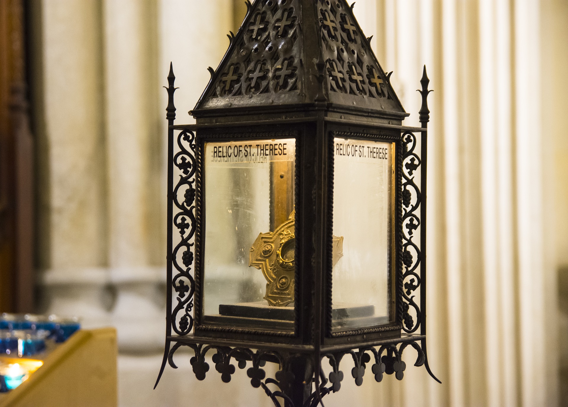 Religious relics in a display case