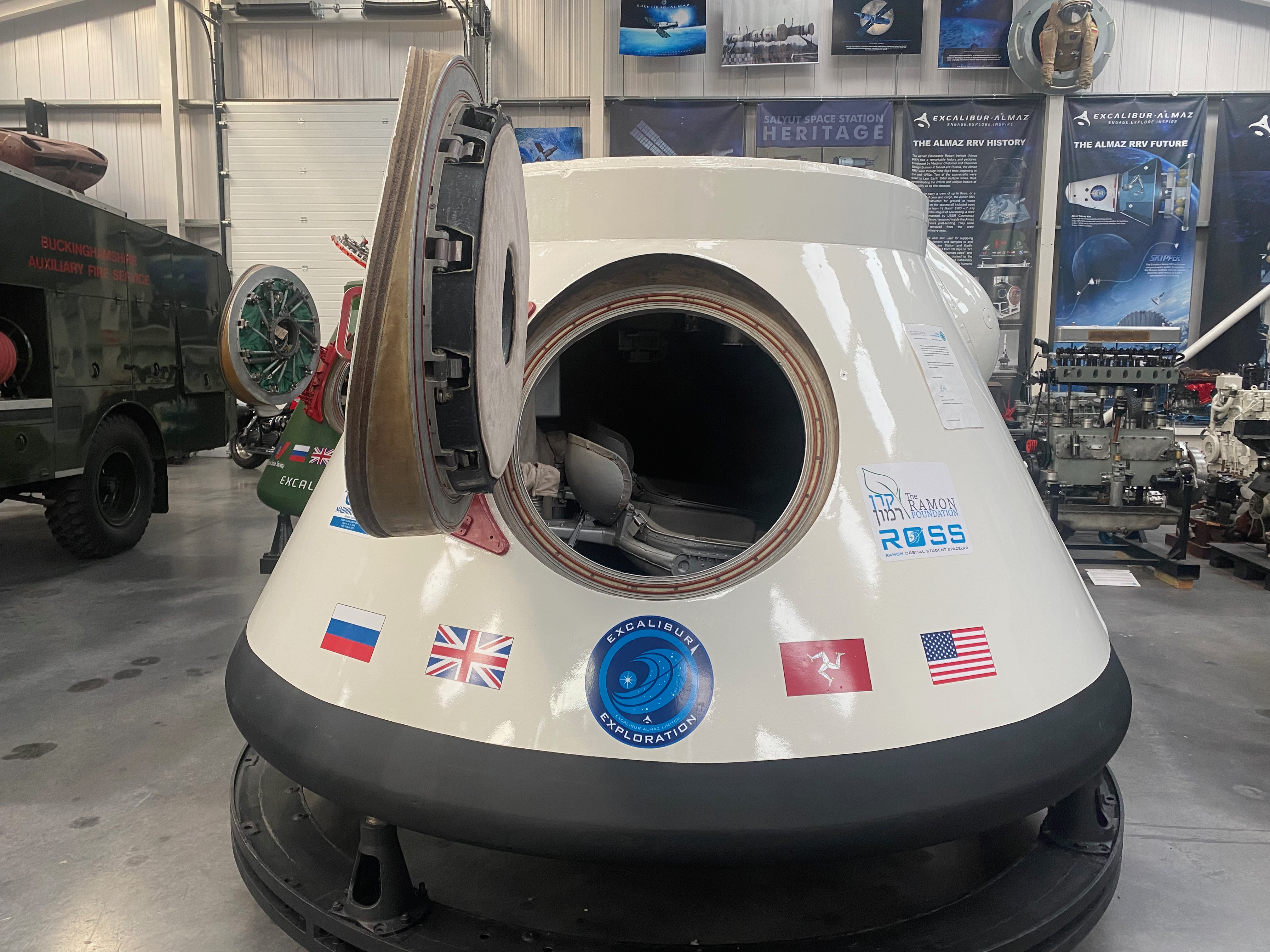 Soviet era VA space capsule in the Manx Motor Museum on the Isle of Man