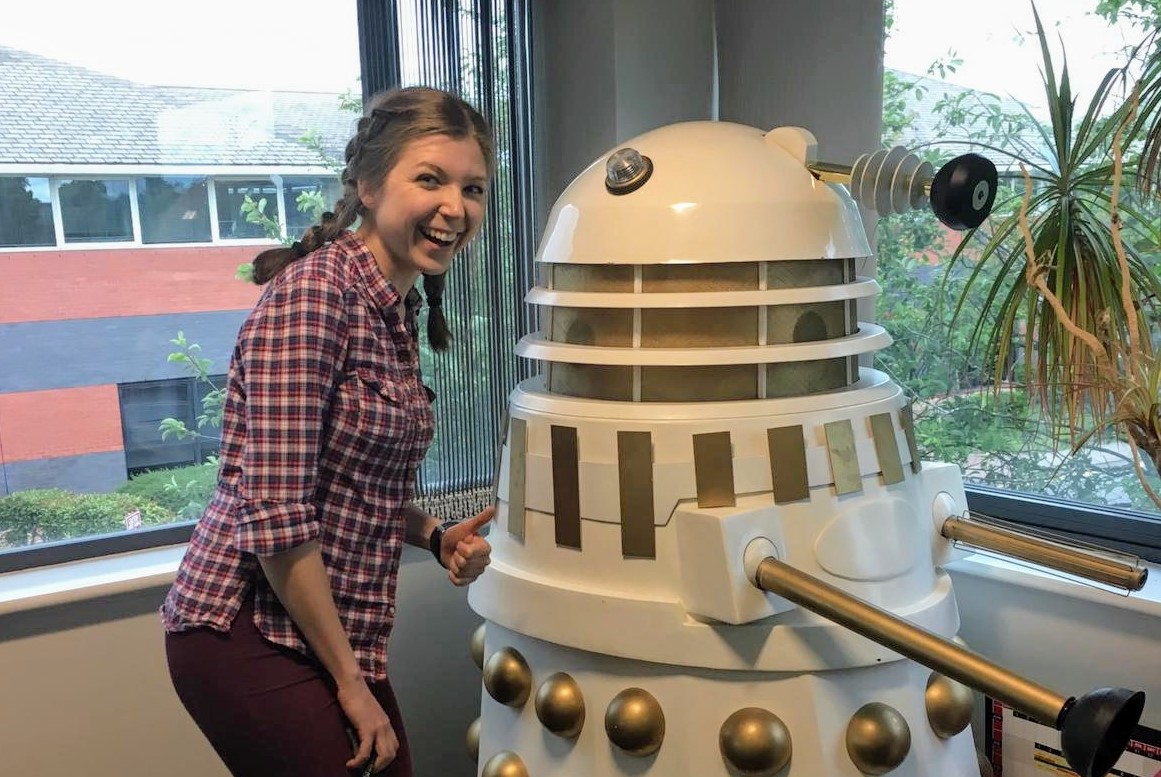 Heather Jameson stood next to a dalek