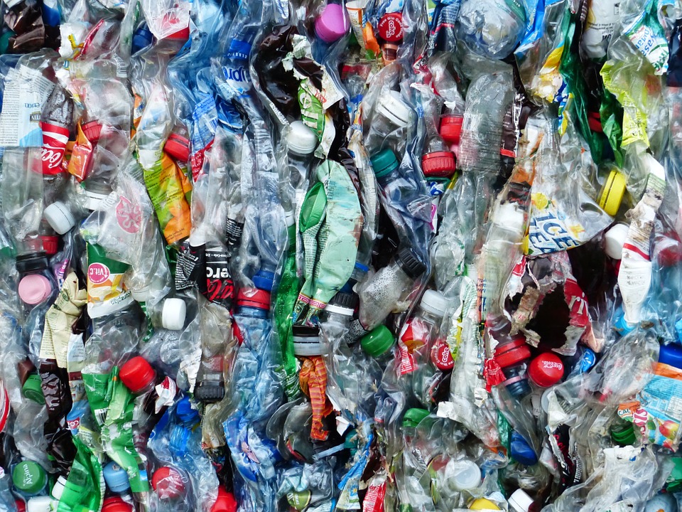 A large block of crushed plastic drinks bottles