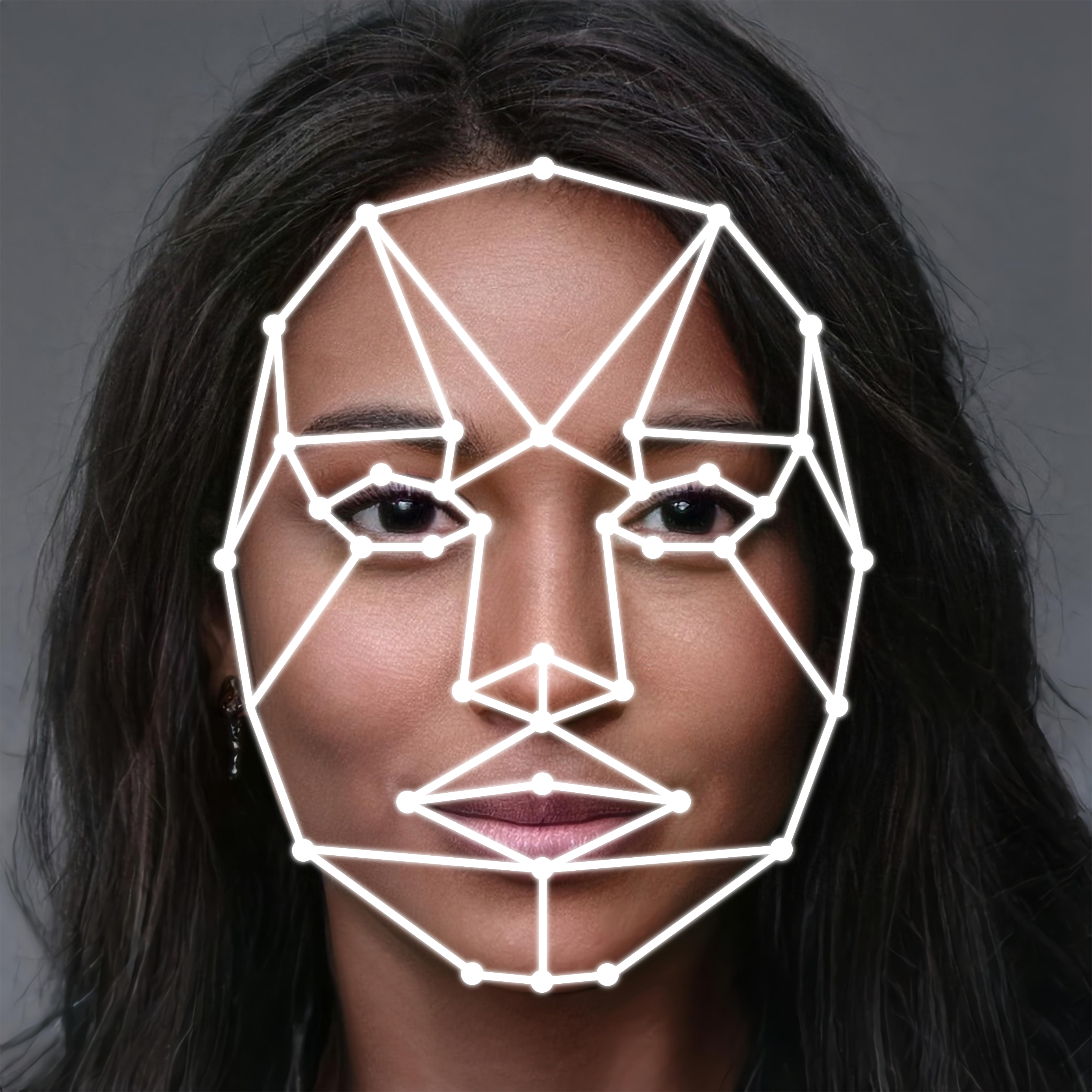 Woman's face with facial recognition