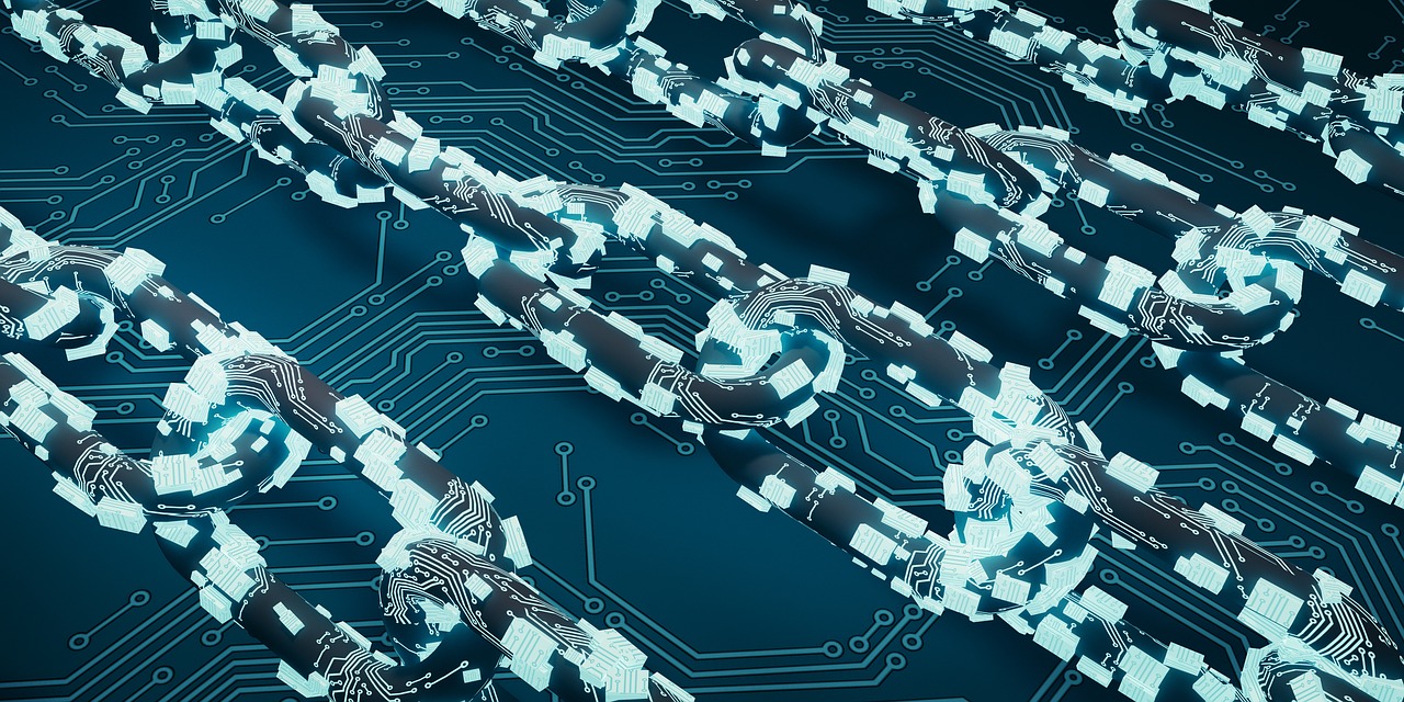 A stylised set of digital chains.
