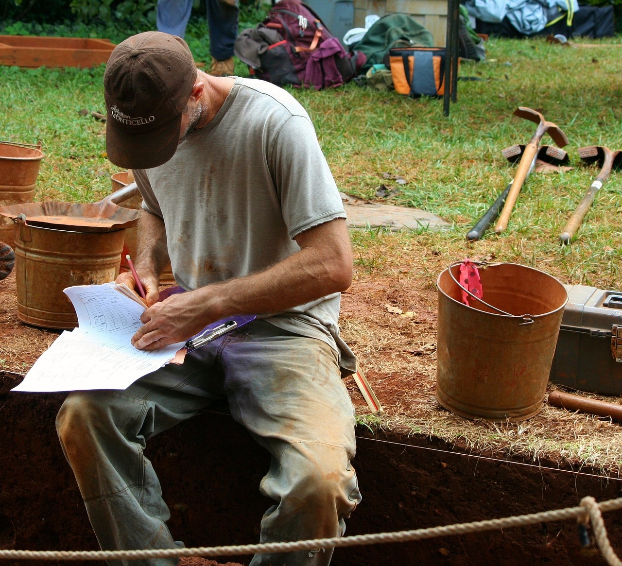 An archaeologist at a dig site