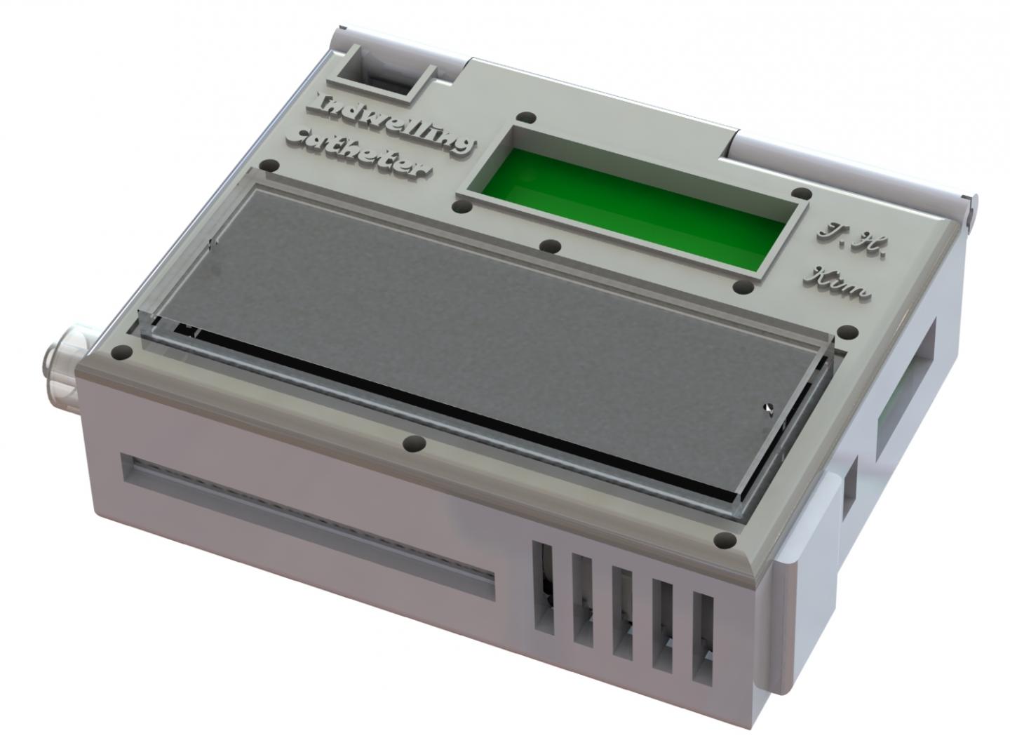 The wearable cancer blood-test device measures roughly 5 x 7 x 2.5 cm, with the cancer detecting chip mounted on top.