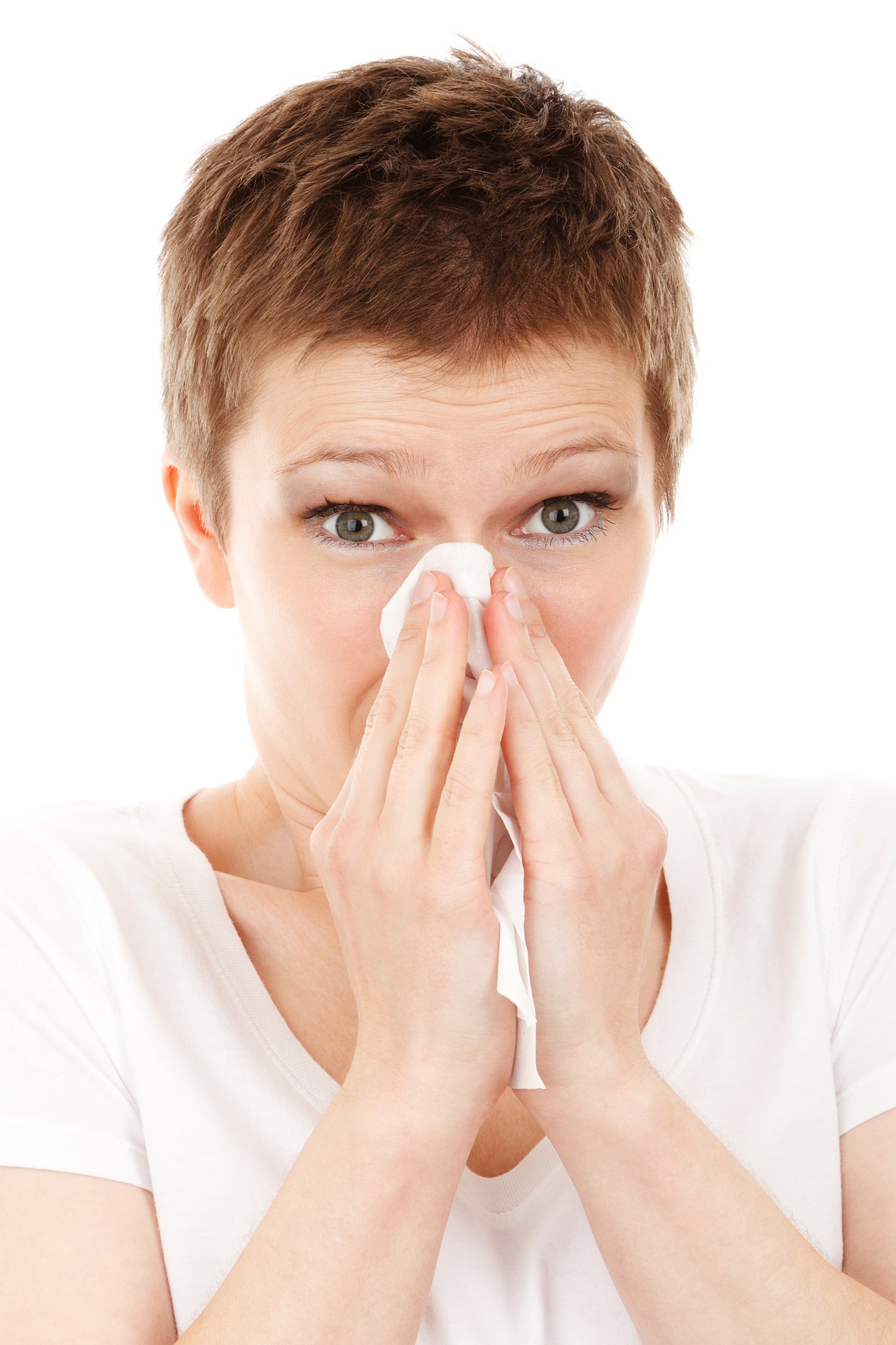 a woman sneezing