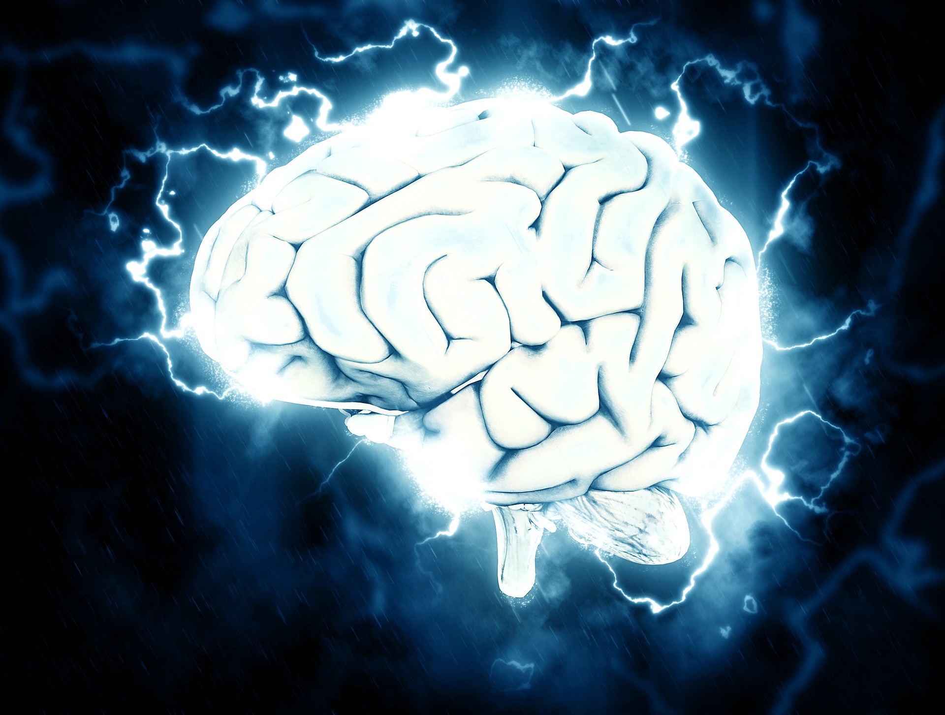 A brain sparking with electricity.